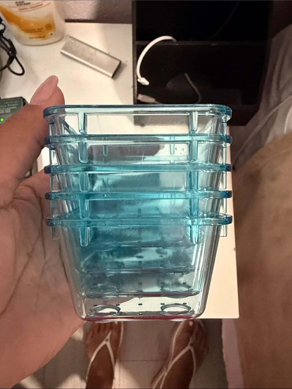 Set of Stackable Turquoise Plastic storage containers